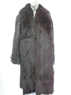 MINT BROWN FOX FUR TRIMMED BLACK LEATHER COAT JACKET WOMEN WOMAN SIZE 4-6 SMALL